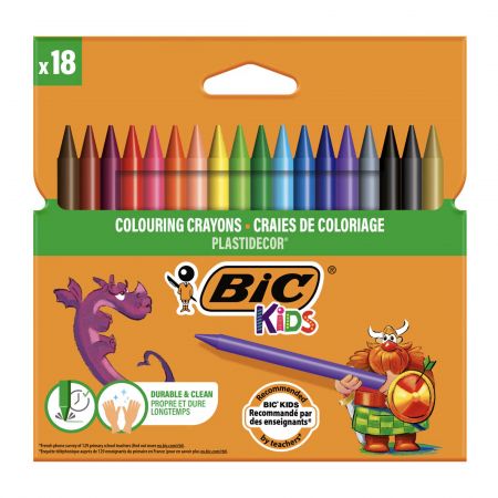 Creioane cerate BIC Kids Plastidecor, 18 culori/set